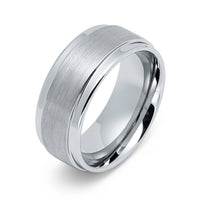 9mm - Silver Tungsten Wedding Band With Stepped Edges and Brushed Center