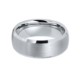 8mm - Silver Tungsten Wedding Band With Beveled Edges and Brushed Center