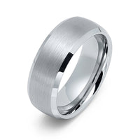 8mm - Silver Tungsten Wedding Band With Beveled Edges and Brushed Center