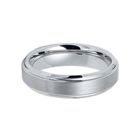 6mm - Tungsten Silver wedding Ring, Brush Finish, With Stepped Edges,