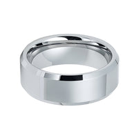 8mm - Silver Tungsten Wedding Band With Beveled Edges, High Polish Center