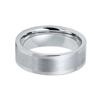 8mm - Silver Tungsten Wedding Band With Brushed Center, Polished Shiny Raised Edge