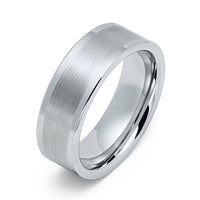 8mm - Silver Tungsten Wedding Band With Brushed Center, Polished Shiny Raised Edge