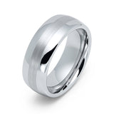 8mm - Silver Tungsten Wedding Band, Brushed Center High Polished Wedding Ring,