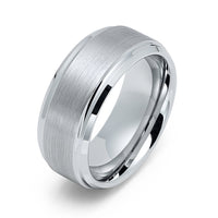 9mm - Silver Tungsten wedding Ring, Brushed Finish Stepped Edges,