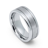 8mm - Mens Tungsten Wedding Ring, Polished Double Groove, With Brushed Center