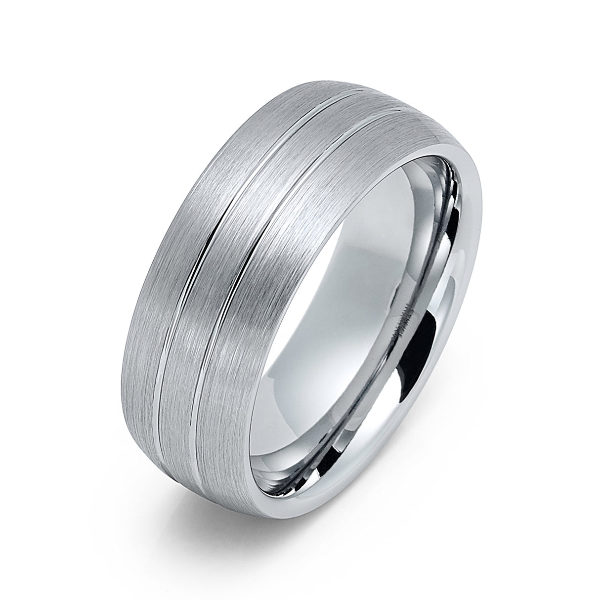 8mm - Men's Tungsten Wedding Band with Double Groove, Brushed Center