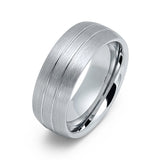 8mm - Men's Tungsten Wedding Band with Double Groove, Brushed Center