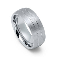 8mm - Men's Tungsten Wedding Band with Double Groove, Brushed Center
