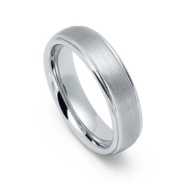 6mm - Men's Tungsten Wedding Ring with Brushed Center, Polished Ridge,