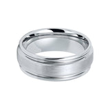 8mm - Men's Tungsten Carbide Wedding Band Flat Brushed Center, Polished Ridge Edges