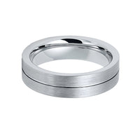 6mm - Mens Tungsten Wedding Band, Flat Grooved Center, Brushed side