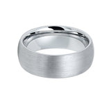 8mm - Silver Tungsten Wedding Band Brushed Center Finish, Silver Dome Ring