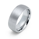 8mm - Silver Tungsten Wedding Band Brushed Center Finish, Silver Dome Ring