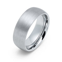 8mm - Silver Tungsten Wedding Band Brushed Center Finish, Silver Dome Ring