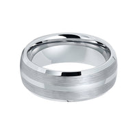 8mm - Men's Tungsten Carbide Ring W/ Brushed Sides, Polished Center,