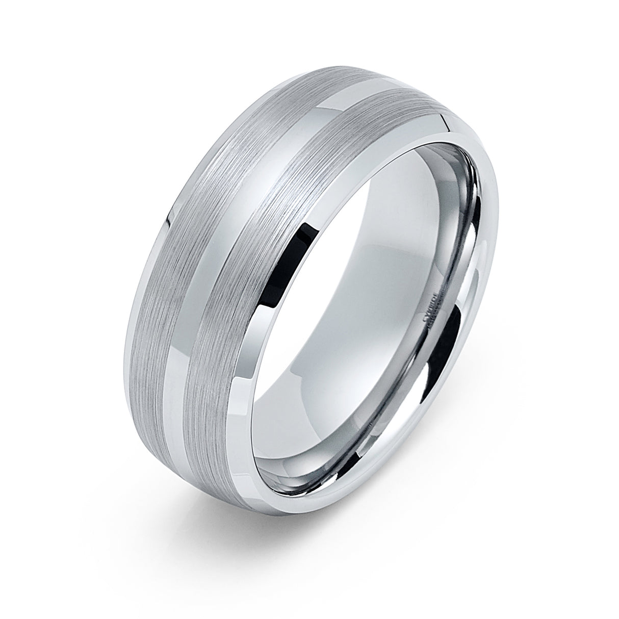 8mm - Men's Tungsten Carbide Ring W/ Brushed Sides, Polished Center,