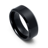 8mm - Mens Tungsten Wedding Band, High Polished Center, Beveled Edges