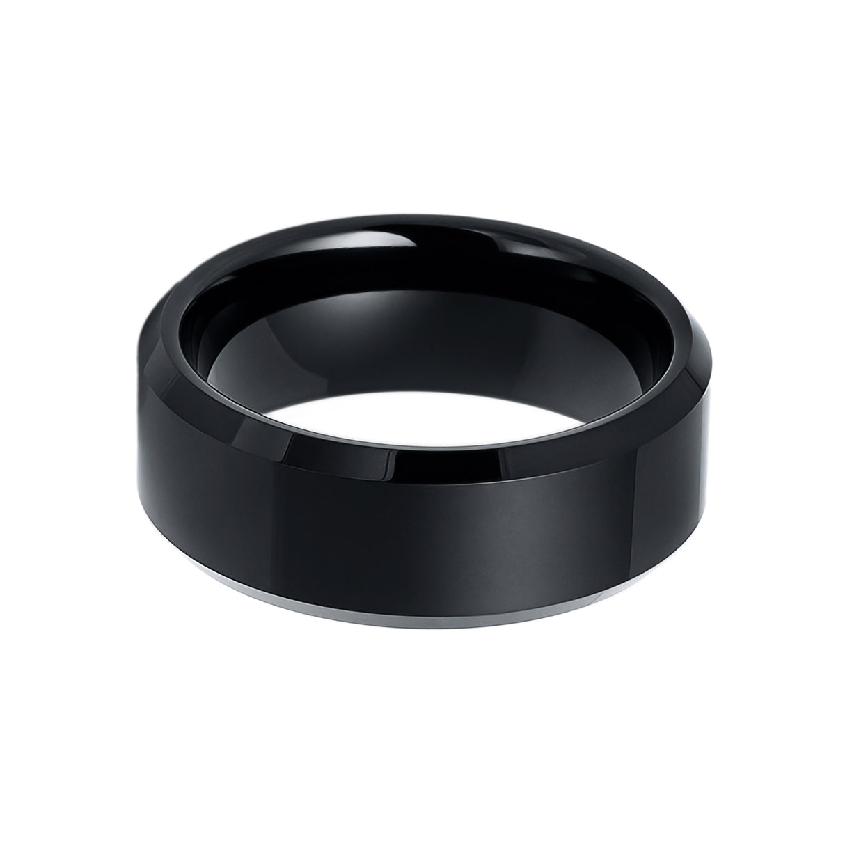 8mm - Mens Tungsten Wedding Band, High Polished Center, Beveled Edges