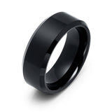 8mm - Mens Tungsten Wedding Band, High Polished Center, Beveled Edges