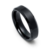 6mm - Mens Tungsten Wedding Band, High Polished Center, Beveled Edges