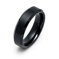 6mm - Mens Tungsten Wedding Band, High Polished Center, Beveled Edges