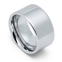 12mm - Tungsten Carbide Men's Flat Top Silver High Polish Ring,