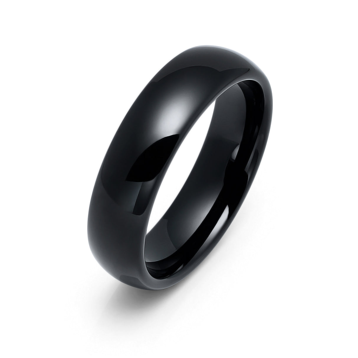 6mm - Mens Black Tungsten Wedding Band, High Polished Dome Shape