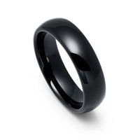 6mm - Mens Black Tungsten Wedding Band, High Polished Dome Shape