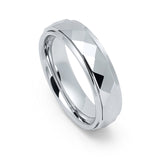 6mm - Tungsten Wedding Band Hammered Dome Faceted, Stepped Edges