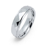 6mm - Tungsten Wedding Band Hammered Dome Faceted, Stepped Edges