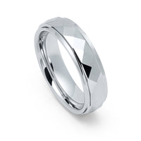 6mm - Tungsten Wedding Band Hammered Dome Faceted, Stepped Edges