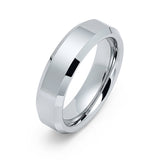 6mm - Men's Silver Tungsten Wedding Ring, High Polished Beveled Edge