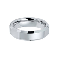 6mm - Men's Silver Tungsten Wedding Ring, High Polished Beveled Edge