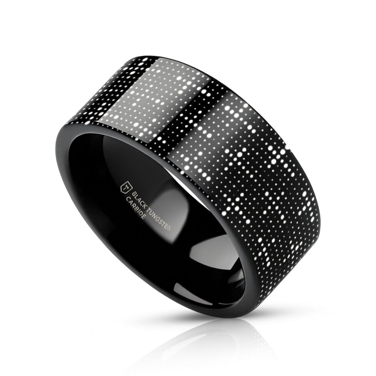 DOTTED CROSSES on Black Flat Tungsten Carbide Ring