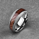 8mm - Mens Titanium Wedding Band W/ Koa wood and diamonds