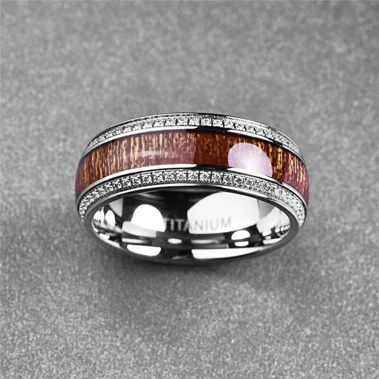 8mm - Mens Titanium Wedding Band W/ Koa wood and diamonds