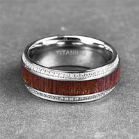8mm - Mens Titanium Wedding Band W/ Koa wood and diamonds