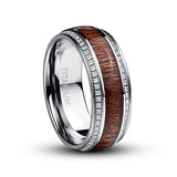 8mm - Mens Titanium Wedding Band W/ Koa wood and diamonds