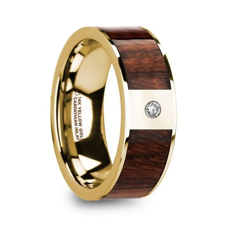 SOPHOS 14k Yellow Gold Carpathian Wood Inlay Single Diamond