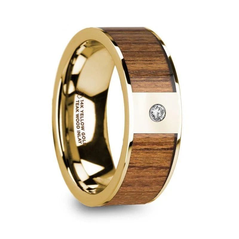 THEODOROS 14k Yellow Gold Teak Wood Inlay