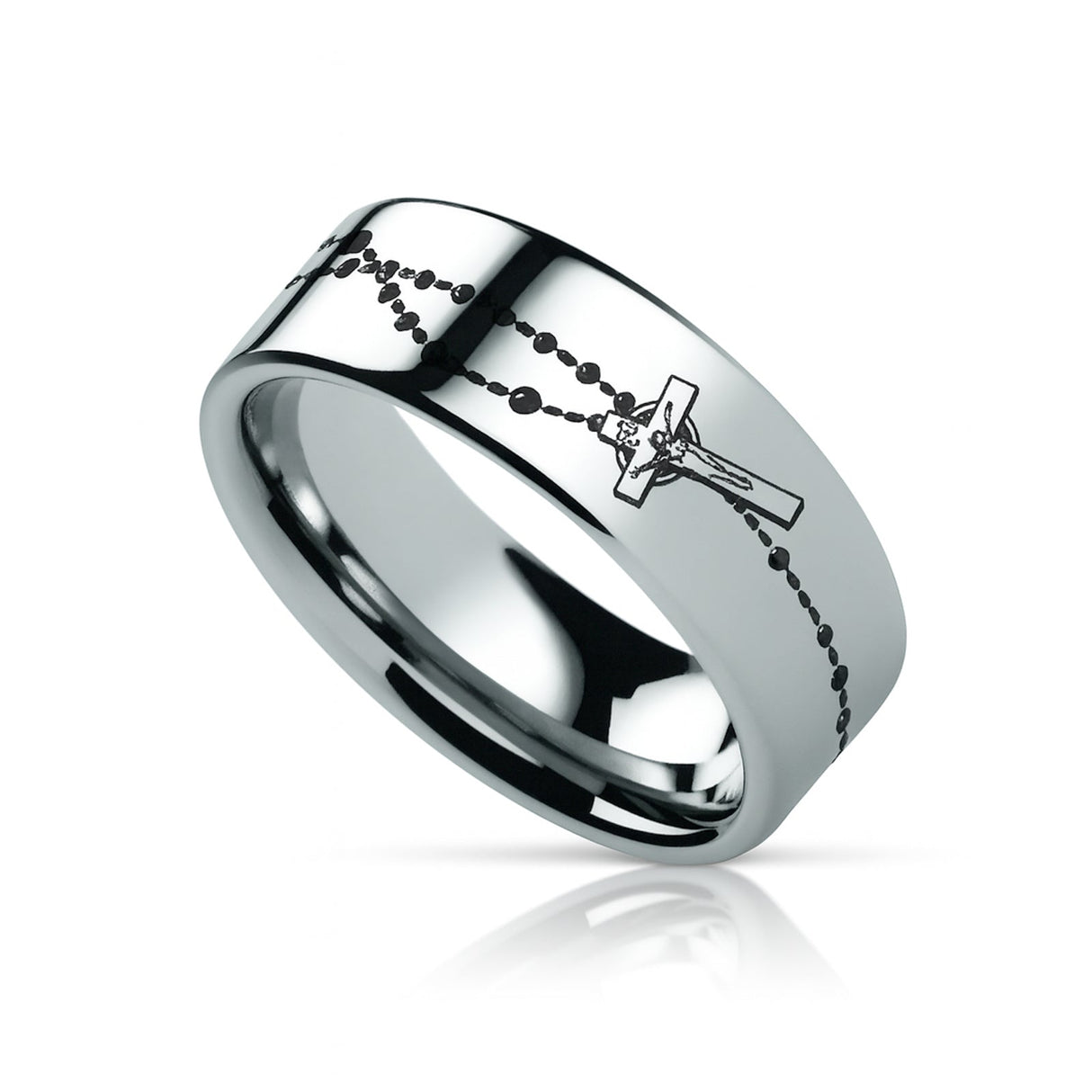 ROSARY on Flat Classic Tungsten Carbide Ring