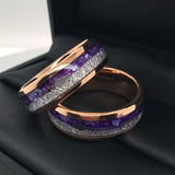 6mm- Rose Gold Arrow Ring Tungsten Dome Ring W/ Purple Agate & Meteorite