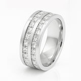 8mm - Mens Silver Titanium Double Row Princess Cut Unplated Ring