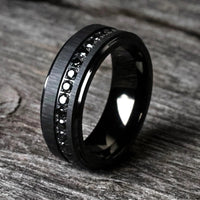 8mm Black Titanium Wedding Ring with Round Black Diamonds