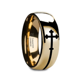 SIDEWAYS CROSS on Domed Gold Plated Tungsten Carbide Ring