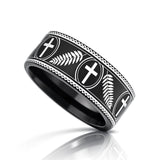 PALM BRANCHES on Black Flat Tungsten Carbide Ring