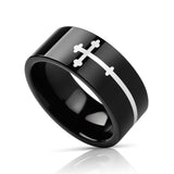 SIDEWAYS CROSS on Black Flat Tungsten Carbide Ring