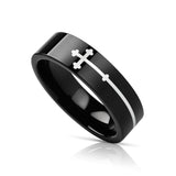 SIDEWAYS CROSS on Black Flat Tungsten Carbide Ring