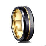 8MM - Black & Gold Tungsten Ring Matte Finish Brushed Laser Horizontal Grain